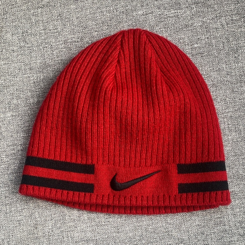 Nike Red Knit Beanie with Black Accents. Youth S